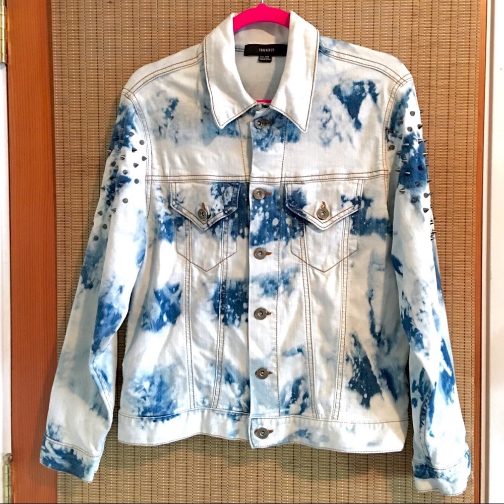 Forever 21 Acid Wash Denim Jacket with Spikes